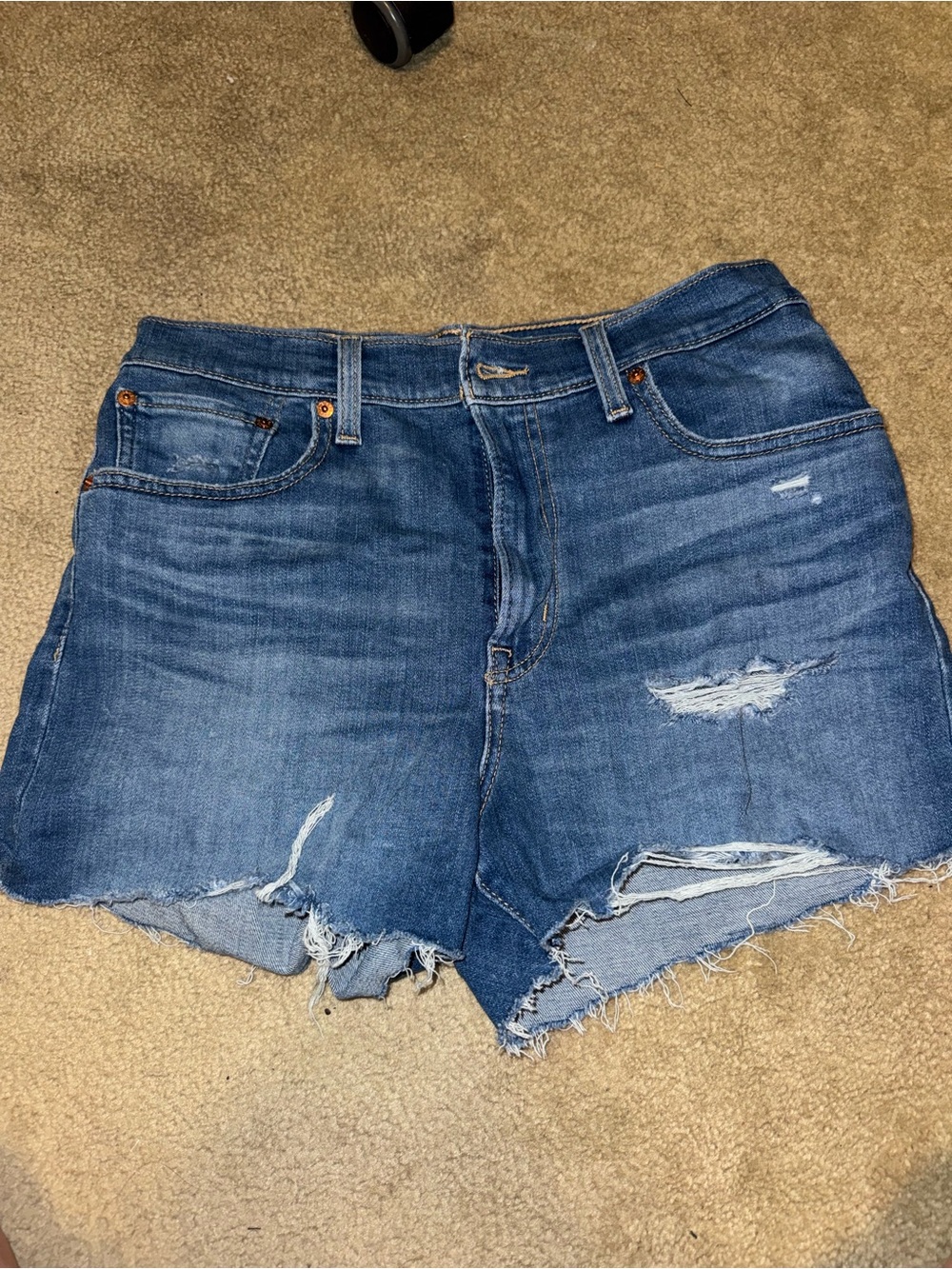 High-Rise Distressed Denim Cutoff Shorts - Blue